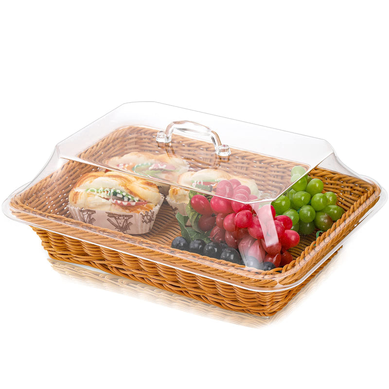[Australia - AusPower] - DEAYOU Wicker Bread Basket, Imitation Rattan Bread Basket with Lid, Woven Tabletop Food Serving Basket, Poly-Wicker Long Fruit Basket for Vegetable, Restaurant, Display, Kitchen, Party, Rectangle 