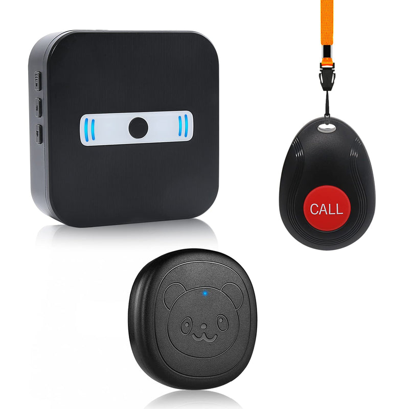 [Australia - AusPower] - Daytech Portable Caregiver Pager Wireless Call Button for Elderly/Elderly Aids for Living/Call Light System with 1 Portable Receiver+1 Necklace Call Button+1 Touch Button 
