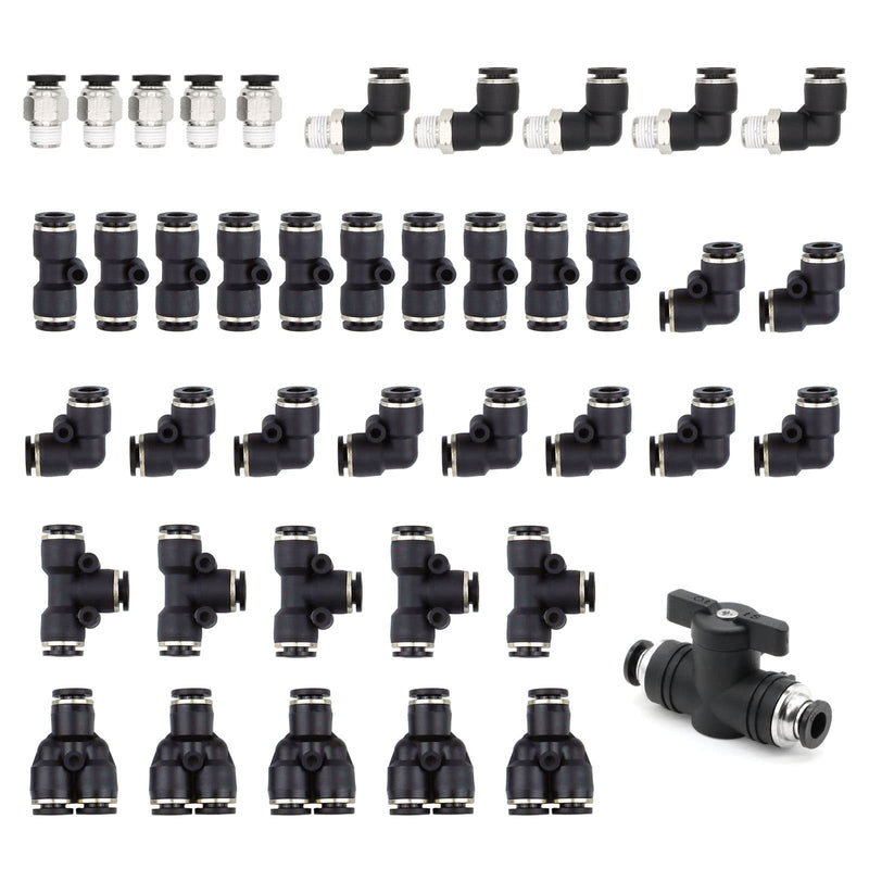 [Australia - AusPower] - Push to Connect Pneumatic Fittings Kit, Quick Connect Fittings, 1 Union Ball Valve 10 Straight 10 Elbow 5 Tee 5 Y Type 5 Male Straight 5 Male Elbow (1/4" Tube OD 1/8"NPT) 1/4" Tube OD 1/8"NPT 