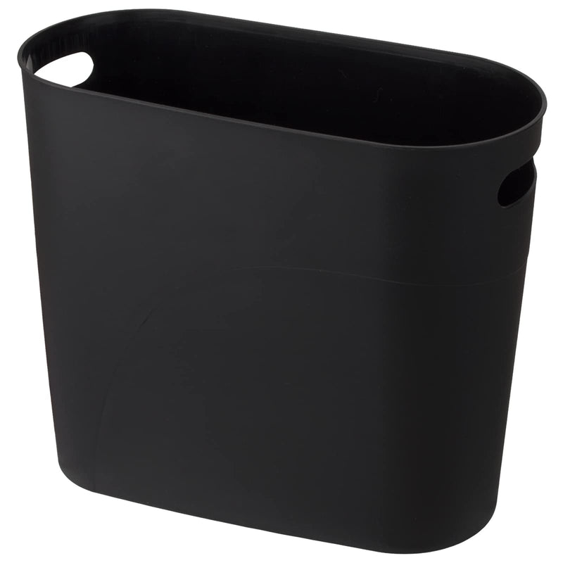 [Australia - AusPower] - Small Trash Can Plastic Slim Wastebasket with Handles 3.17 Gallon/12 Liter Garbage Container Bin for Narrow Spaces Bathroom, Bedroom, Kitchen, Office at Home - Black 