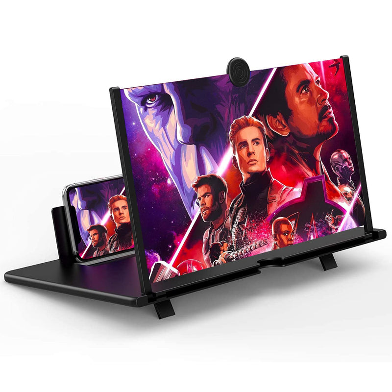 [Australia - AusPower] - 12" Screen Magnifier for Cell Phone -3D HD Magnifying Projector Screen Enlarger for Movies, Videos and Gaming – Foldable Phone Stand Holder with Screen Amplifier–Compatible with All Smartphones Black-12 inch 