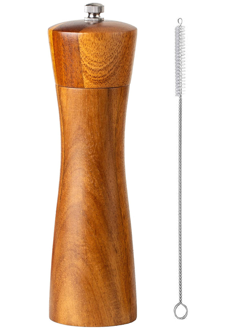 [Australia - AusPower] - Wood Pepper Mill or Salt Mill with a Cleaning Brush - 6.5 inch - Wooden Salt or Pepper Grinder with a Adjustable Ceramic Rotor and Easily Refillable 1 Pack 
