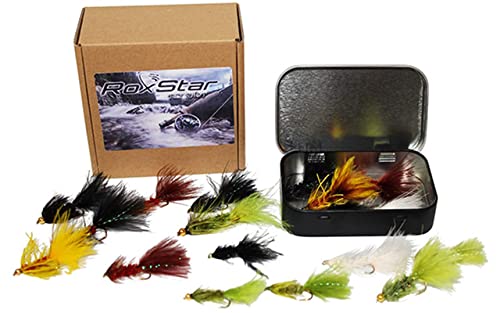 [Australia - AusPower] - RoxStar Lures - Fly Fishing Shop | Woolly Bugger Trout & Bass Fly Assortment Box| Premium Hand Tied Streamer Flies | Gift Box Included. Proudly Made in The USA. (Premium Woolly Bugger Wet Fly 18pk) 