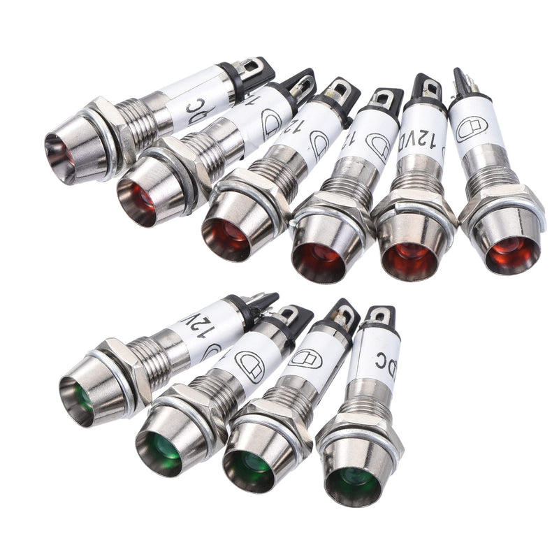 [Australia - AusPower] - MECCANIXITY Indicator LED Light DC 12V 8mm Panel Mount Metal Shell Signal Lamp, 6Pcs Red 4Pcs Green 