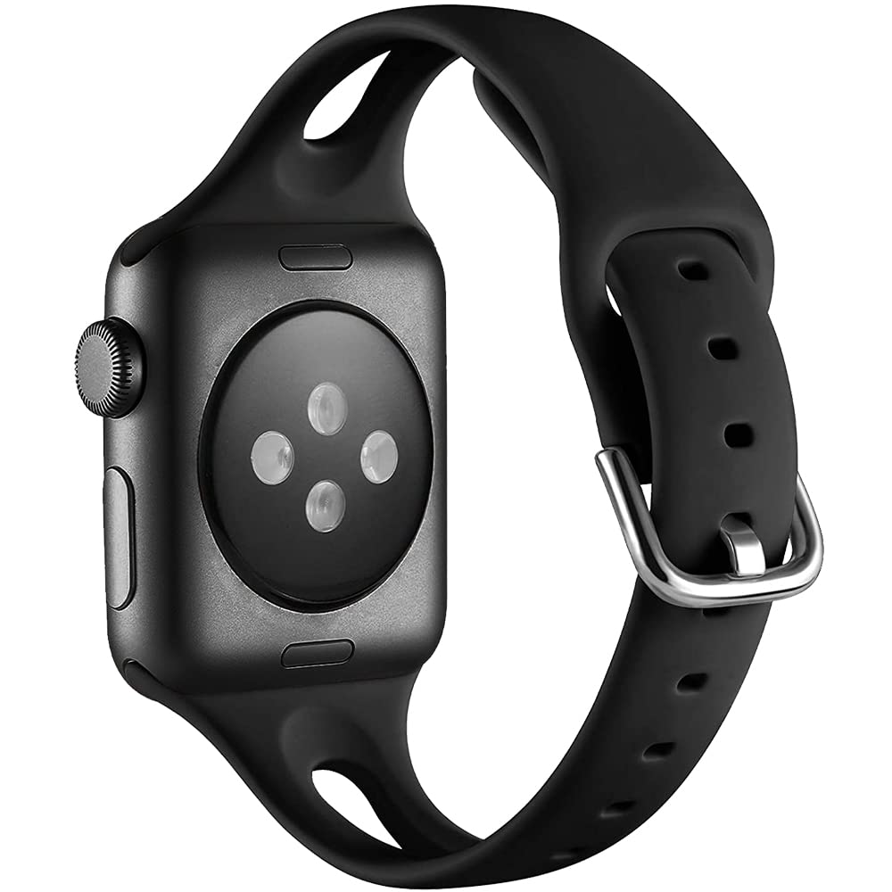 [Australia - AusPower] - Silicone Apple Watch Band Compatible with Apple Watch Band 38mm 40mm 41mm, Soft Sport Replacement Straps Compatible for iWatch Series SE 7/6/5/4/3/2/1 for Women Men Black-1 38mm/40mm/41mm 