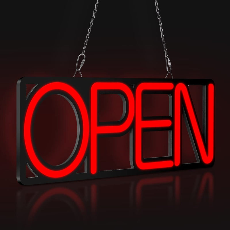 [Australia - AusPower] - LED Neon Open Sign, BHSKJSZ 16.5"x 5.9"Ultra Bright LED Neon Open Sign 12V/1A Portable LED Open Sign with Dual Modes Steady Light&Flashing for Shop,Hotel,Bar,Cafe,Store 