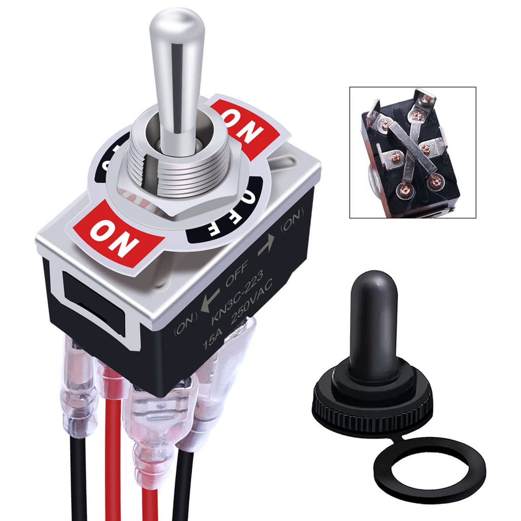 [Australia - AusPower] - mankk Reverse Polarity Momentary Toggle Switch 12V DC 20A DPDT (On)-Off-(On) 4 Pin Motor Control Rv Jack Waterproof Switch with Waterproof Cap and Jumper Wires KN3C-223-MX 