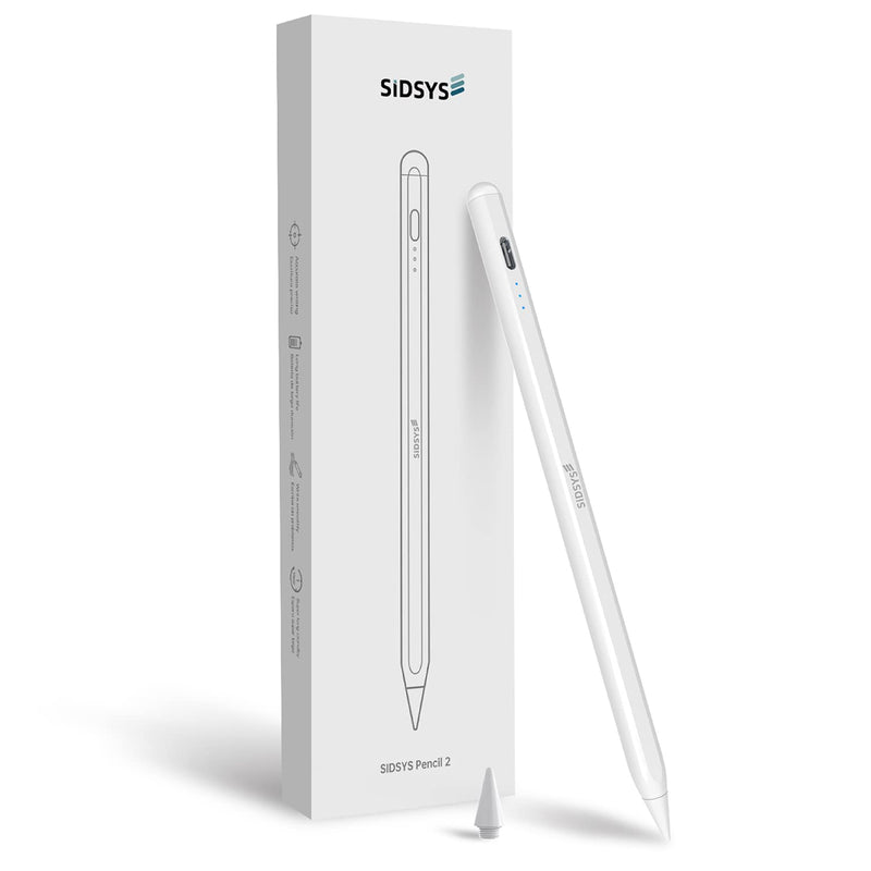 [Australia - AusPower] - SIDSYS Stylus Pen with Magnetic Adsorption for iPad Palm Rejection Rechargeable Pencil Compatible with iPad Pro iPad Mini iPad Air for Writing and Drawing 