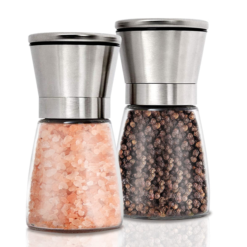 [Australia - AusPower] - Salt and Pepper Grinder Set, Adjustable Ceramic Salt Grinder & Pepper Grinder Refillable Pepper Mill and Salt Mill Set (2 Pack) 