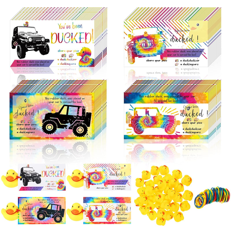 [Australia - AusPower] - 230 Pieces 've Been Ducked Cards Tags Duck Duck Tags Rainbow Tie Dye SUV Design to Attach to Rubber Duck Cute Duck Ducking DIY Cards with Round Hole and Twine for Car Decor Christmas Presents 