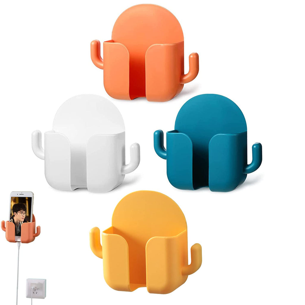 [Australia - AusPower] - 4pcs Self-Adhesive Wall Mount Phone Holder, Charging Phone Stand Remote Control Holder Small Gadgets Organizer Box Multi-Function for Bedroom 
