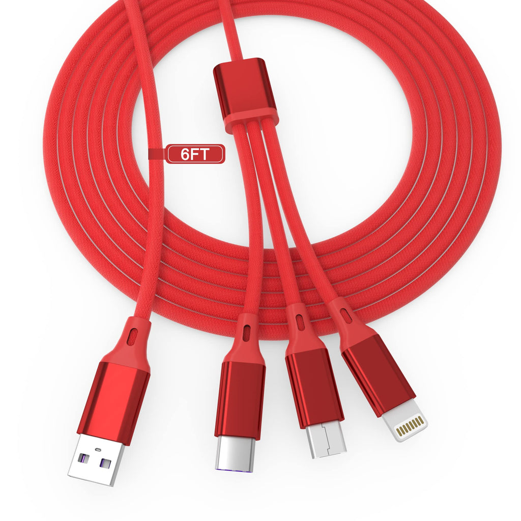 [Australia - AusPower] - Multi 3 in 1 USB Long iPhone Charging Cable, 6FT Nylon Braided PD 6A Fast Charging Universal Charging Cord USB C/Micro USB/Lightning Connector Adapter for Android/Apple/Samsung/LG/Pixel/Huawei Red 