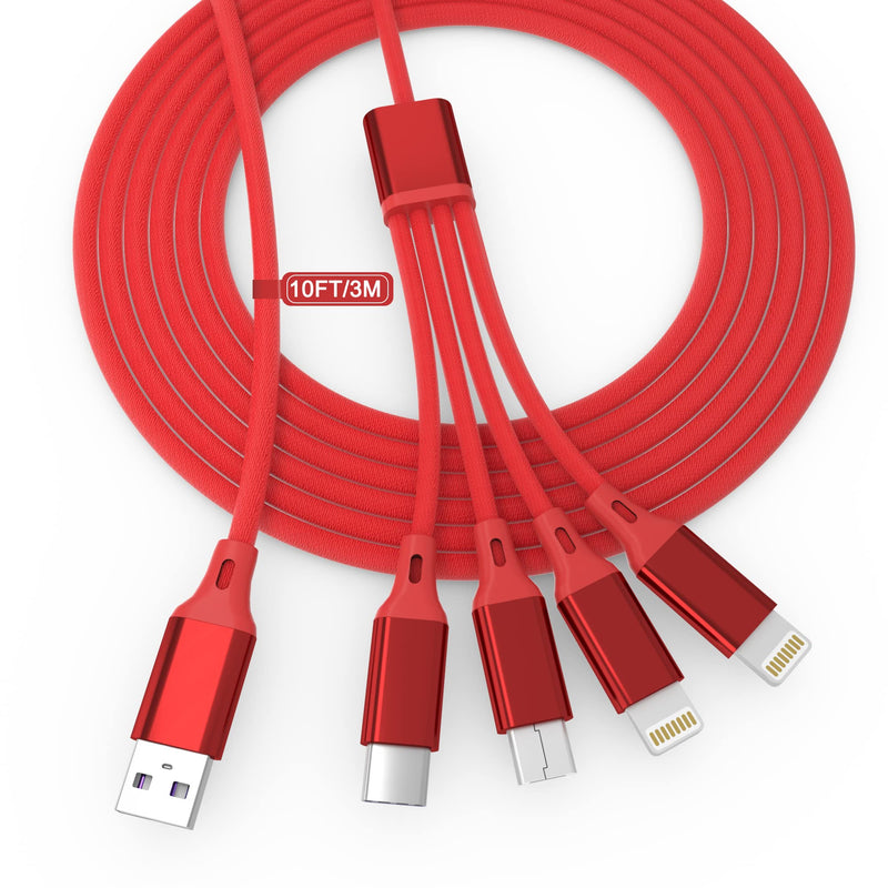 [Australia - AusPower] - 10 Ft Multi 4 in 1 USB Long iPhone Charging Cable, Nylon PD 6A Fast Charging Universal Charging Cord USB C/Micro USB/Lightning2 Connector Adapter for Android/Apple/Samsung/LG/Pixel/Huawei 