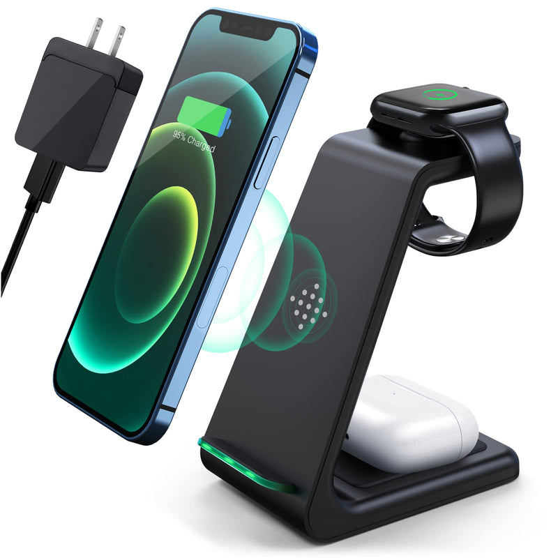 [Australia - AusPower] - Wireless Charging Station,3 in 1 Fast Charging Station,Wireless Charger Stand for iPhone 13/12/11 Pro Max/X/Xs Max/8/8 Plus, AirPods 3/2/pro, iWatch Series 7/6/5/SE/4/3/2, and Samsung Phones(Black) 