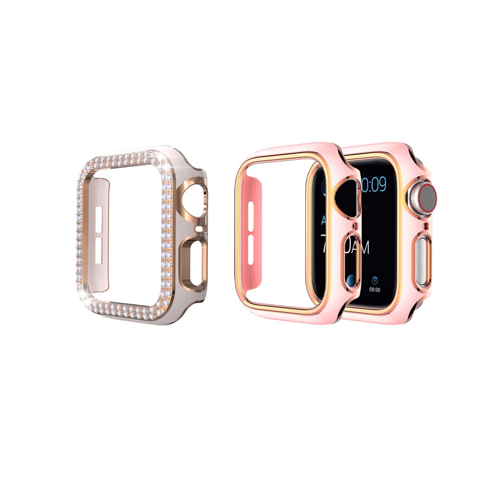 [Australia - AusPower] - Kolgios 2PCS Case Pack Rose Gold/Pink 38mm Eletroplate Double Colors PC Smartwatch Case Compatible with Apple Watch 3/2/1 PINK 38 mm 