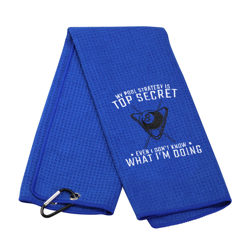 [Australia - AusPower] - MEIKIUP Billiards Billiard Cue Towel 8-Ball Pool Cue Clean Towel Billiard Pool Player Gift Embroidered Billiards Towel My Pool Strategy is Top Secret (My Pool Strategy) 