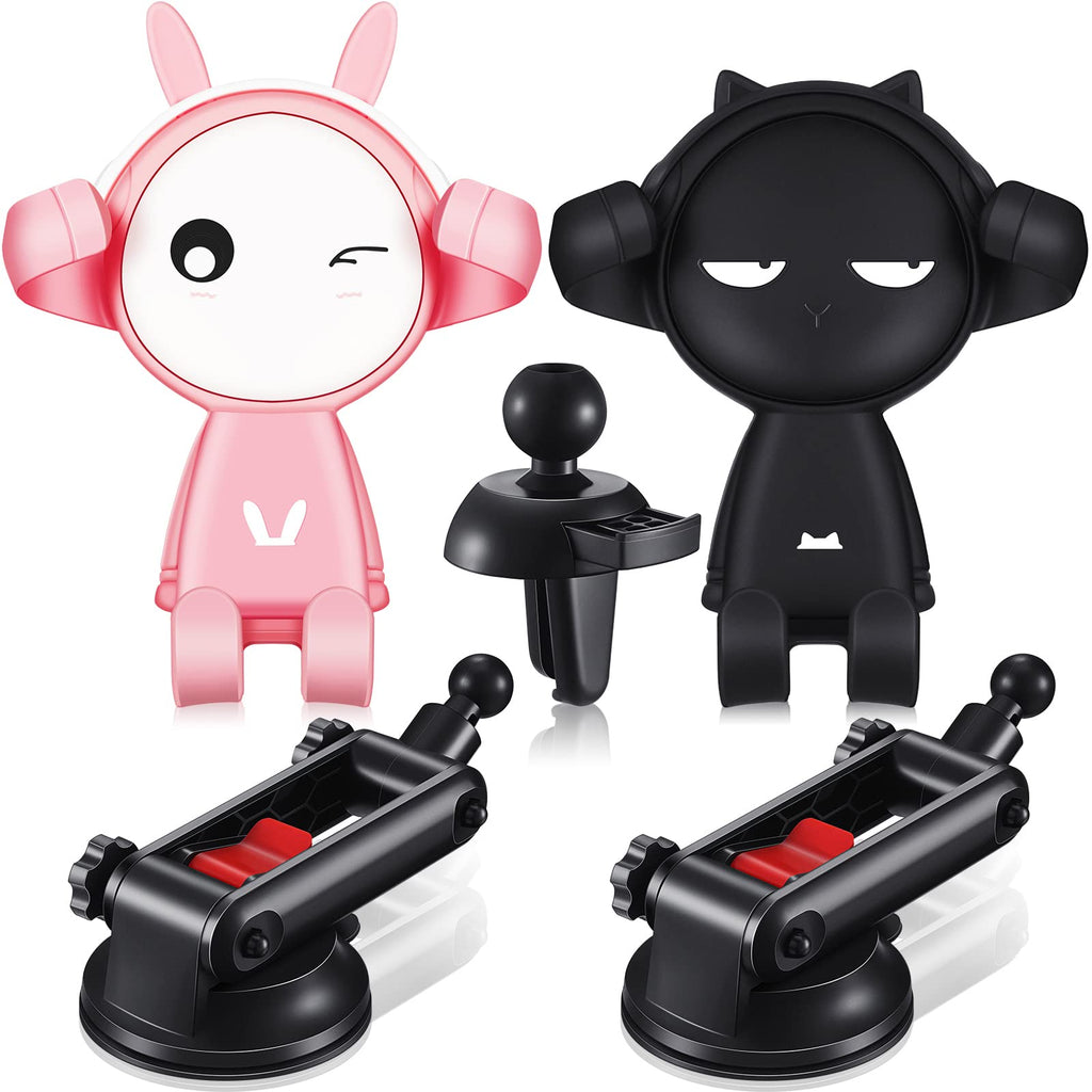 [Australia - AusPower] - 2 Pieces Cute Car Phone Mount Holder Universal Air Vent Phone Holder for Car Kawaii Cartoon Phone Holder with 2 Pieces Rotating Dashboard Windshield Holder 2 Pieces Suction Cups for Women and Girl 