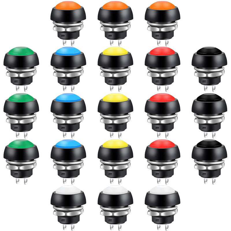 [Australia - AusPower] - 21 Pieces 12 mm Push Button Switch On/ Off Electronic Button Mini Round Contact Push Button Switch, Waterproof Momentary Push Button 125V 3A (7 Colors) 