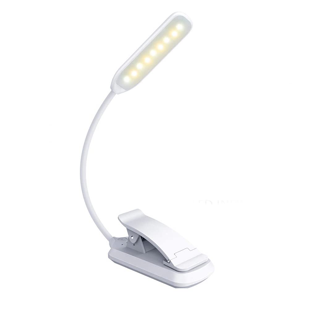 [Australia - AusPower] - LED Clip-on Book Light for Reading in Bed, BOPART LED Reading Light with 3 Colors & Stepless Brightness Rechargeable for Kids, Bookworms, Students in Dormitory White 