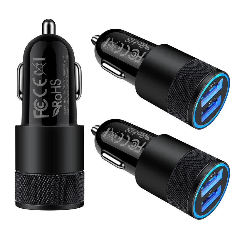 [Australia - AusPower] - Car Charger Adapter, 3Pack 3.4A Fast Charger Dual Port Cigarette Lighter Car Adapter for iPhone 13 Pro Max 12 11 Pro Max,SE,8,7 Plus,iPad, Samsung Galaxy S21 Ultra S20 A52 F52 5G A72,Pixel 6 Pro 5XL 3Pack(Black) 