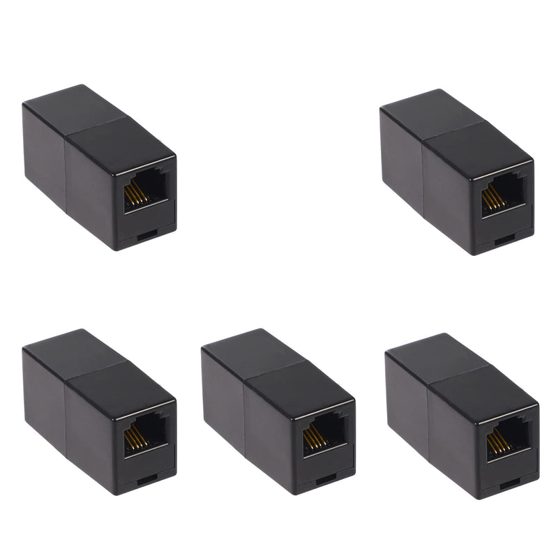 [Australia - AusPower] - RJ11 Coupler, Straight Telephone Inline Coupler RJ11 6P4C Inline Keystone Jack Female to Female Straight Telephone Cable Cord Extension Adapter (Black 5pack) Black 5pack 