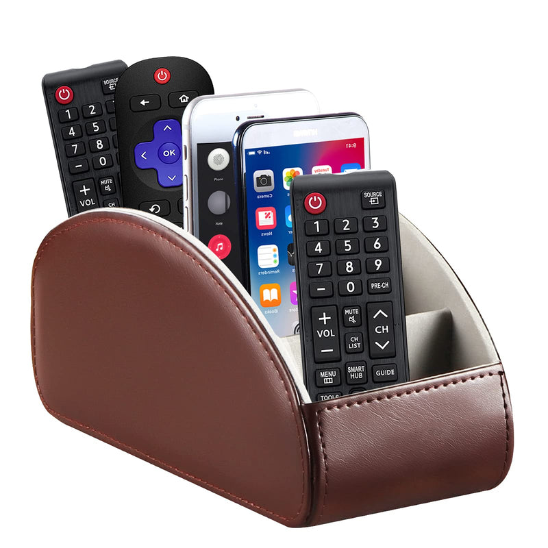 [Australia - AusPower] - BLIENCE Leather Remote Control Holder,Armchair TV Remote Caddy for Table,5 Compartments,Office Supplies Desk Organizer,Storage Box for TV Stick,DVD, Blu-Ray, Media Player, Heater Controllers Coffee Large 