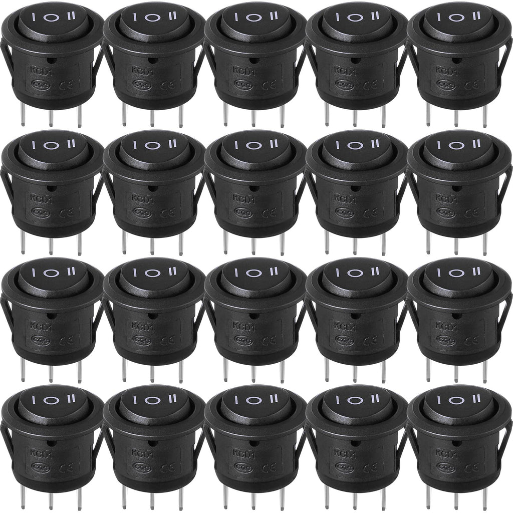 [Australia - AusPower] - 20 Pieces Circle Round Rocker Switch Black ON/Off/ON Rocker Switch 3 Way Toggle Switch SPDT Switch 3 Position 3 Pin Rocker 6A/250V 10A/125V AC for Auto Car Boat 