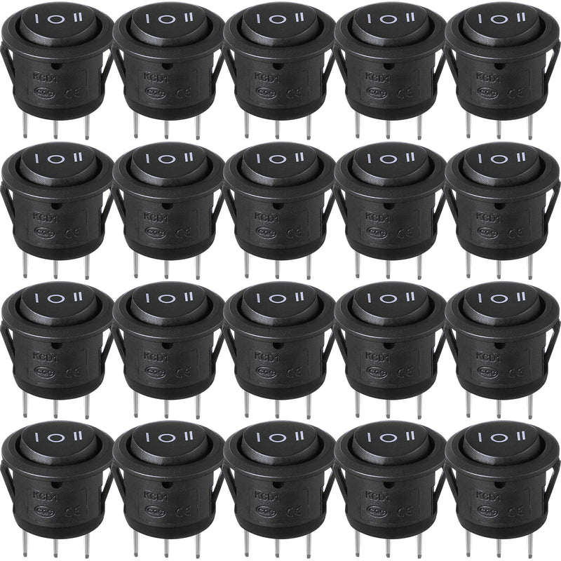 [Australia - AusPower] - 20 Pieces Circle Round Rocker Switch Black ON/Off/ON Rocker Switch 3 Way Toggle Switch SPDT Switch 3 Position 3 Pin Rocker 6A/250V 10A/125V AC for Auto Car Boat 