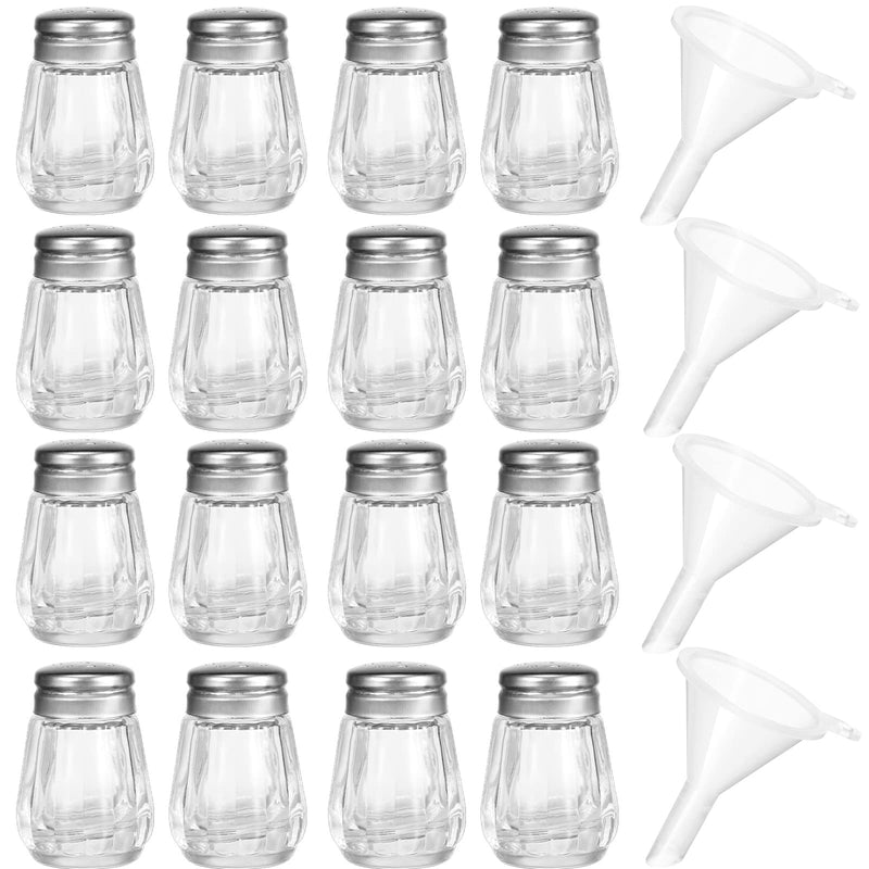 [Australia - AusPower] - 12 Pieces Mini Salt and Pepper Shakers Set Mini Salt Shaker Tiny Salt Pepper Shakers Glass Salt Shaker Bottle Condiment Storage Jar with 4 Pieces Plastic Mini Funnels for Storing Salt, Pepper, Sugar 