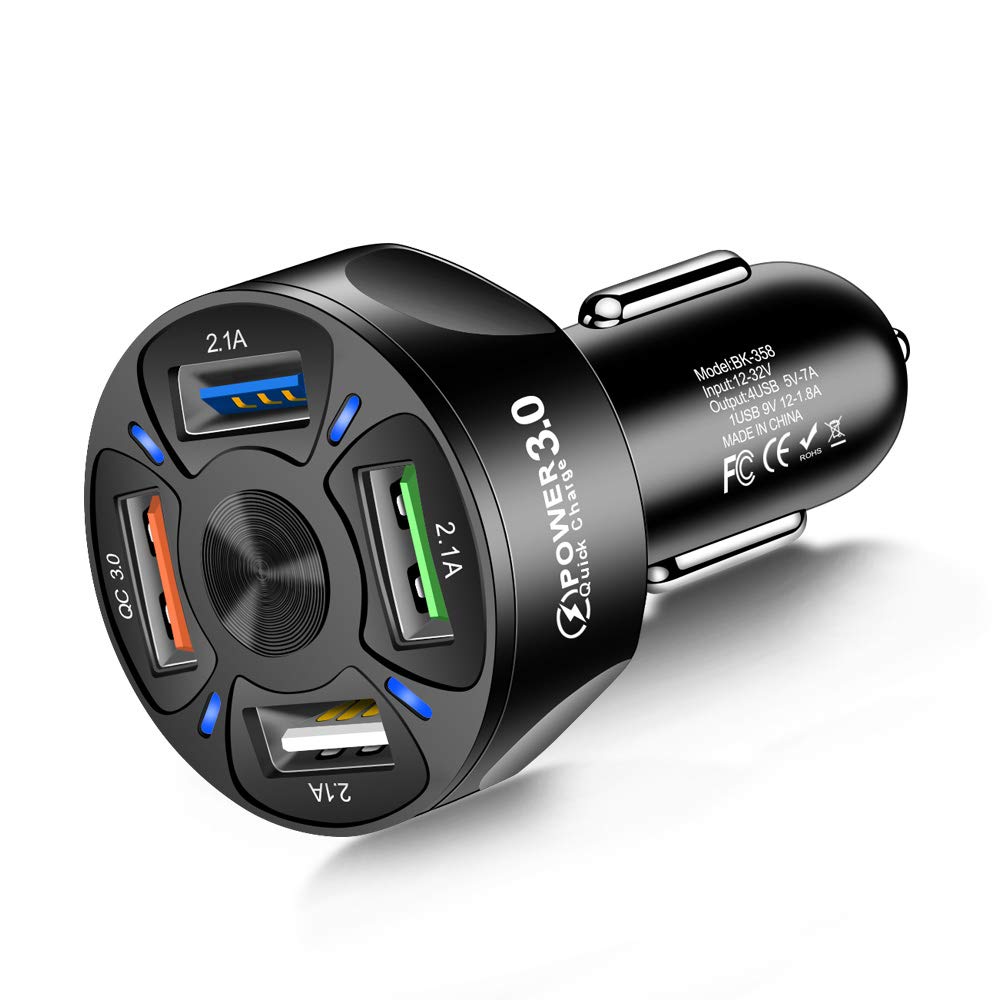 [Australia - AusPower] - USB car Charger, 36W/7A[QC3.0 3A-4USB Port] 2.1A 3 Ports Fast car Charger Adapter Mini Cigarette Lighter USB Mobile Phone Charger Fast Charging Compatible with iPhone 12 pro/Max/11/x/8 black 