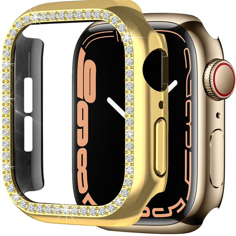 [Australia - AusPower] - Miimall Compatible with Apple Watch 45mm Bling Case Cover Apple Watch Series 7 Crystal Diamonds Shockproof Protective Cover PC Electroplating Bumper Frame Case for Apple Watch 7 45mm Woman(Gold) Gold 