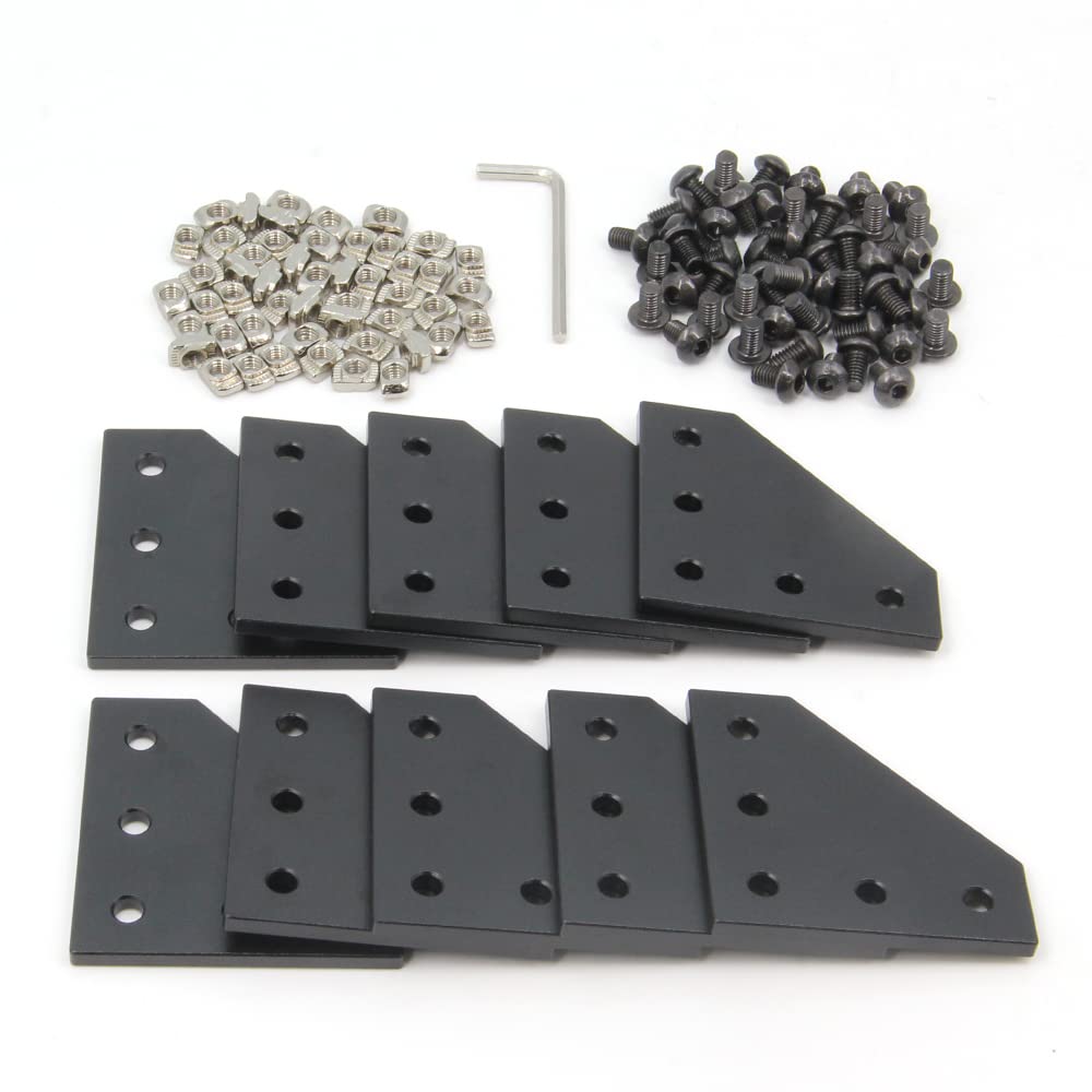 [Australia - AusPower] - Befenybay 10PCS/Set Corner Bracket Plate with 50PCS M5x8mm Screws and 50PCS M5 T Nuts, 5-Hole Tee Outside Joining Plate for 2020 Series Aluminum Profile 3D Printer Frame (Black L-10 with Screw) Black L-10 with Screw 