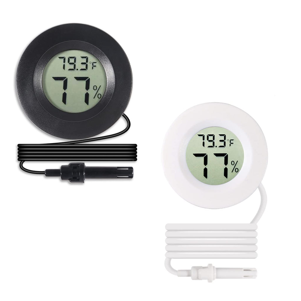 [Australia - AusPower] - Alinan 2pcs Mini Digital Thermometer Hygrometer with Probe Humidity Temperature Gauge with LCD Dispaly for Greenhouse Incubator Reptile Terrarium Humidor, 1.5m Cable, Fahrenheit (℉)/Celsius(℃) 