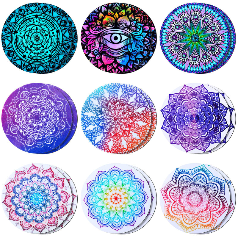 [Australia - AusPower] - 18 Pieces Phone Round Magnet Mount Metal Plate Sticker for Phone Magnet Car Magnet Holder Mount Universal Magnetic Phone Mount Plates Adhesive Metal Piece for Magnetic Phone Holder, Mandala Style 