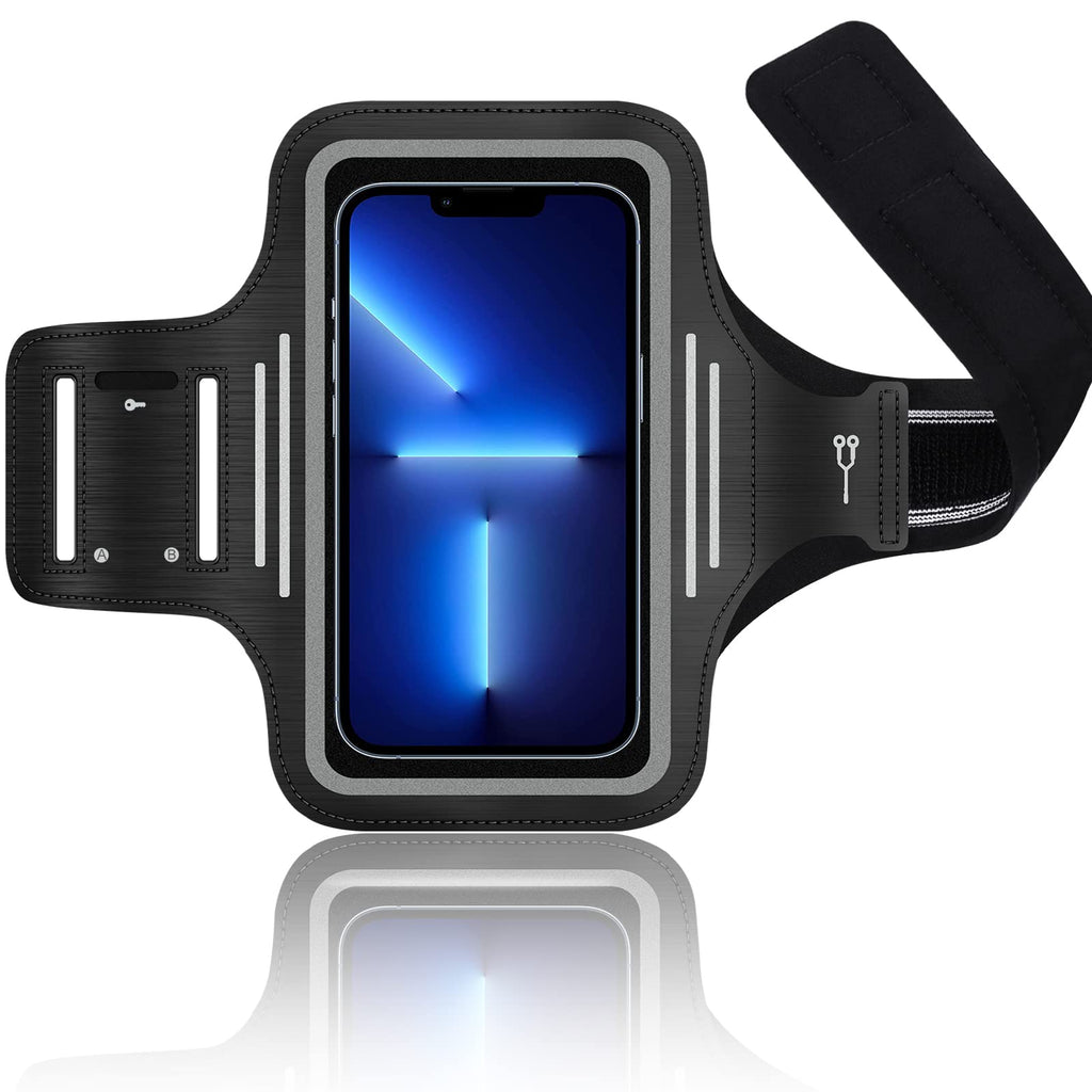 [Australia - AusPower] - ykooe Black Cell Phone Armband Running Holder for iPhone 13, 13 Pro 13 Pro Max, iPhone 12 11 Pro Max XR XS Sports Exercise Gym Workout Card Holder Arm Band with Key Pocket for Samsung Motorola Phone 