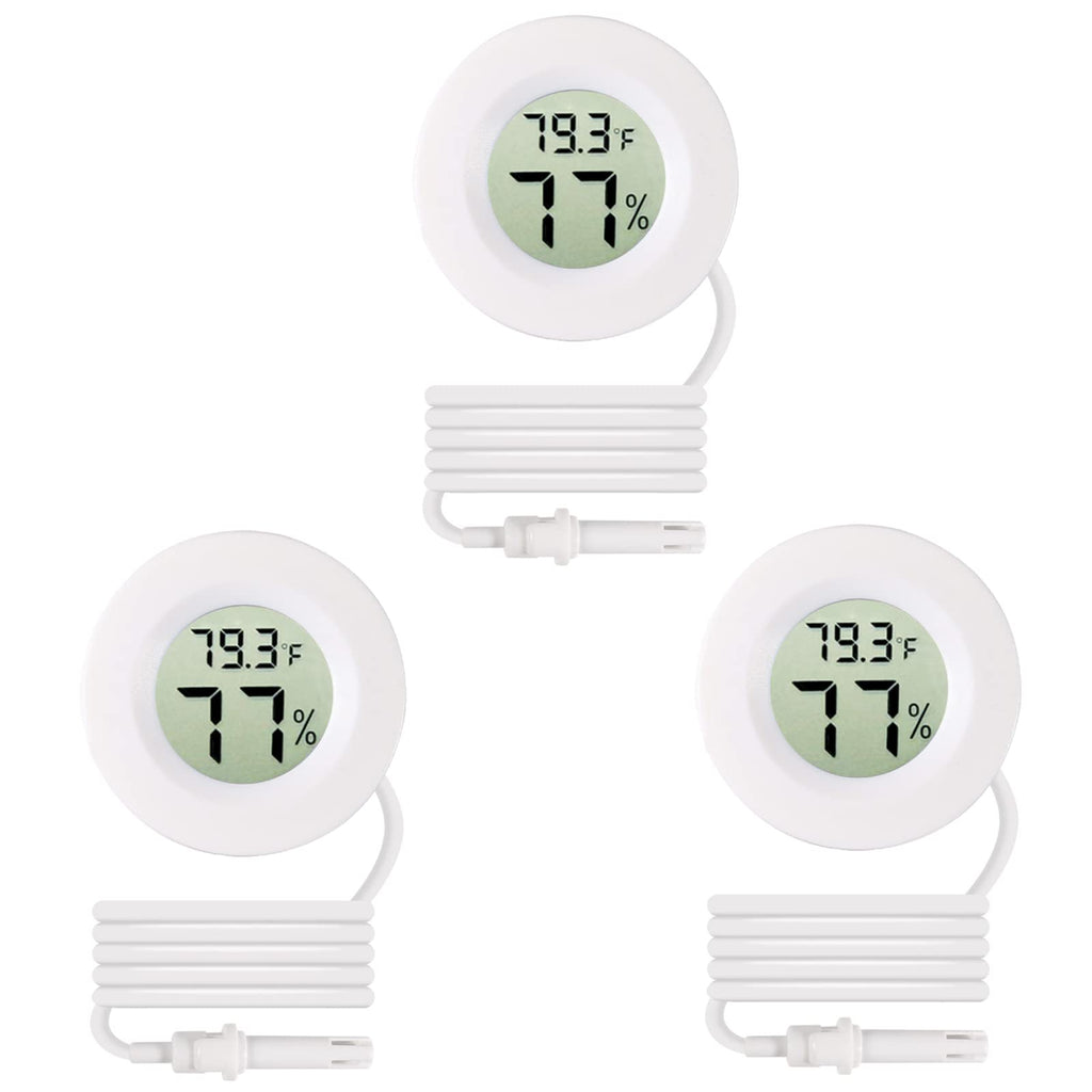 [Australia - AusPower] - Alinan 3pcs Mini Digital Thermometer Hygrometer with Probe, Humidity Temperature Gauge with LCD Dispaly for Greenhouse Incubator Reptile Terrarium Humidor, 1.5m Cable, Fahrenheit (℉)/Celsius(℃) White 3 
