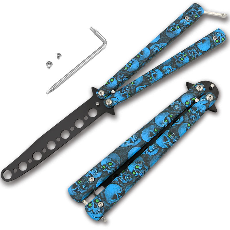 [Australia - AusPower] - AIFUSI Practice Finger Training Tool, Unsharpened Folding Cool Skull Metal Steel Balisong Trainer for Practicing Flipping Tricks, Safe for Beginner Kids Men CSGO 