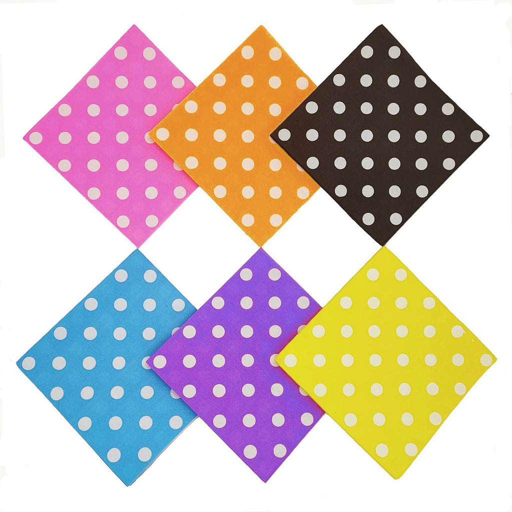 [Australia - AusPower] - Jagrove Cocktail Napkins 120 Pack 2 Ply Beverage Luncheon Dinner Paper Napkins with Polka Dots Disposable Rainbow Napkins for Party Favors Tableware Decoration, 6 Colors, 6.5X6.5 Inches Folded Big Dots A 6.5"X6.5" 