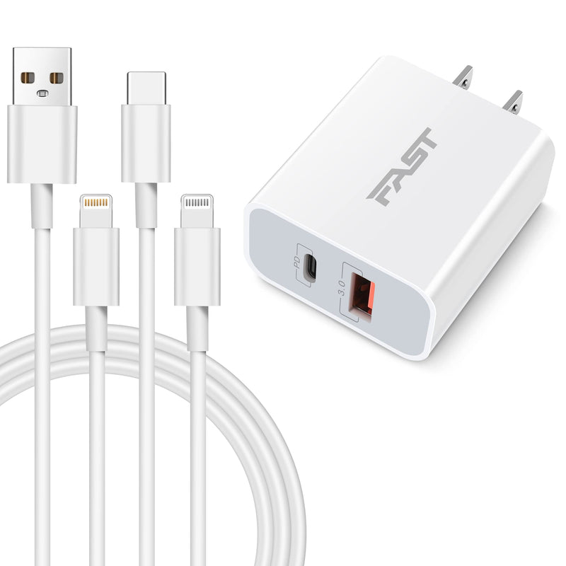 [Australia - AusPower] - [Apple MFi Certified] iPhone 13 Fast Charger Block, LUOSIKE 20W USB C Wall Charger PD Plug Adapter + 2X 10FT Long Lightning Cable for iPhone 13/13 Pro Max/13 Mini/12/12 Pro/12 Pro Max/11/XS/XR/X, iPad 10 Foot 