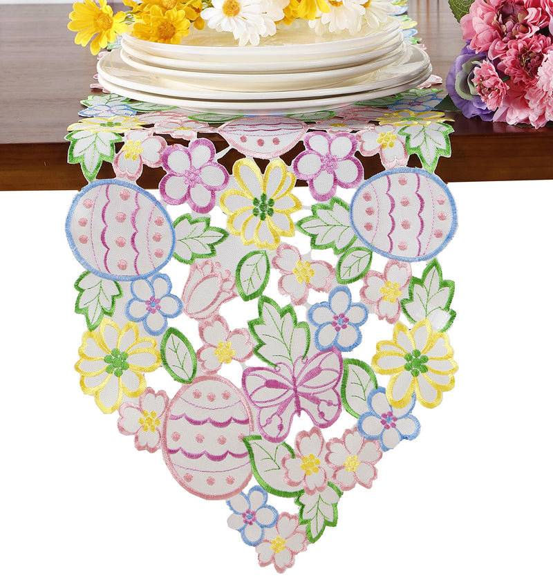 [Australia - AusPower] - Easter Eggs Flowery Table Linen ,Floral Cutwork Embroidered Eggs/Butterfly Dresser Scarf for Home Kitchen Dining Spring Holiday Tabletop Decoration (Runner 13X83(33X210cm, Easter Eggs-2) 