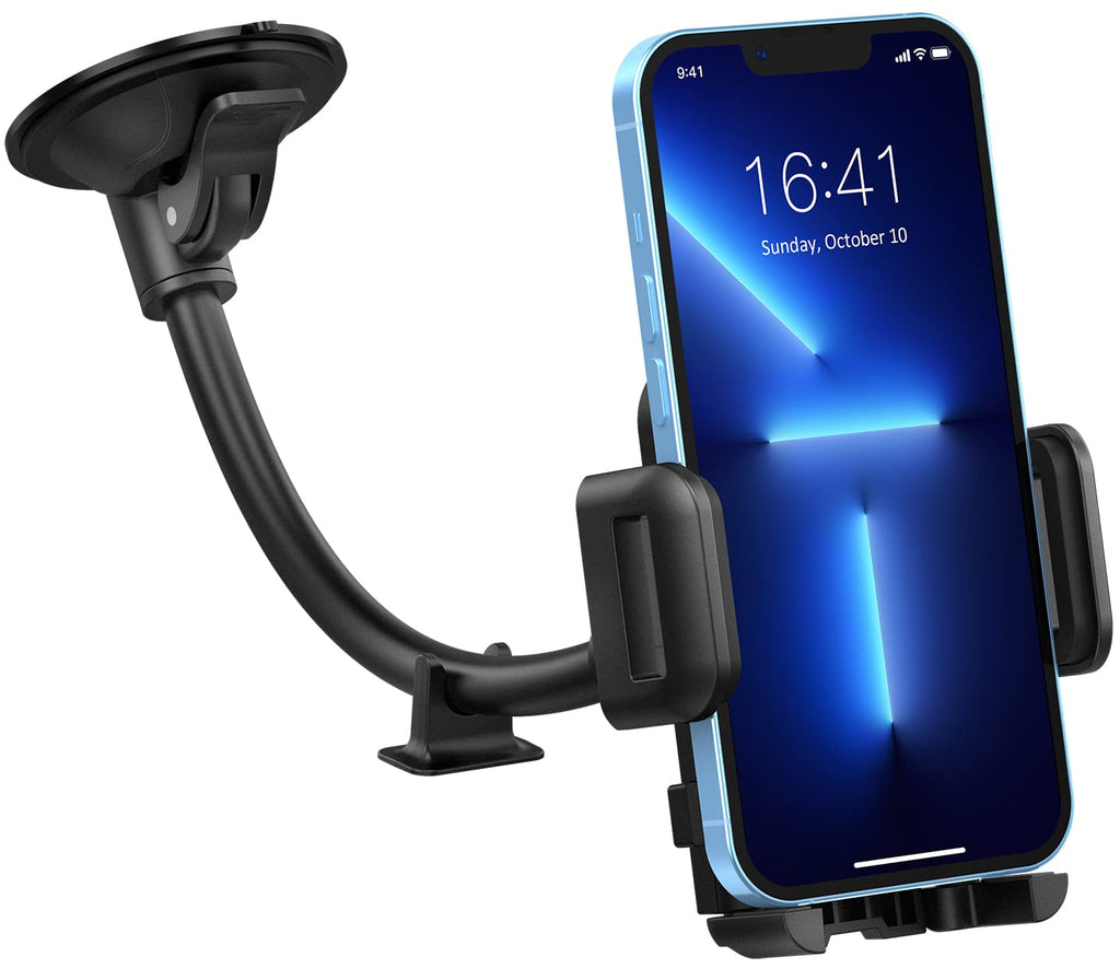[Australia - AusPower] - Car Phone Holder Mount, Long Arm Windshield Phone Holder with Anti-Shake Stabilizer, Washable Strong Suction Cup Car Mount Compatible iPhone 13 12 11 Pro Max/XS/XR/X/8/7,Galaxy and More 