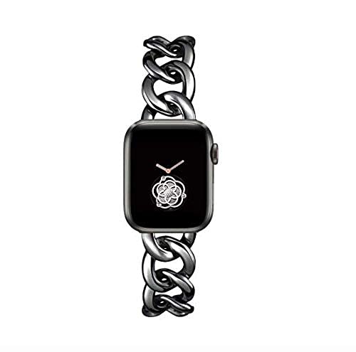 [Australia - AusPower] - 38/40mm Cool Women Chain Metal Smartwatch Bands Compatible for Apple Watch Bands SE Series 5 Series6 Man Durable Adjustable Watch Band Compatible for Iwatch 6/5/4/3/2/1 42/44mm black cold 