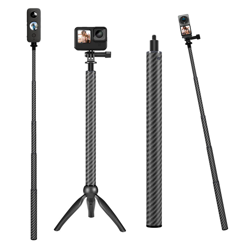 [Australia - AusPower] - TELESIN Selfie Stick Long with Tripod for GoPro Max Insta360 (120cm/47.2 inch), Carbon Fiber Selfie Pole Telescoping Extension for Go Pro Hero 10 9 8 7 6 5 One R One X2 Go 2 DJI Action 2 Osmo Pocket 2 