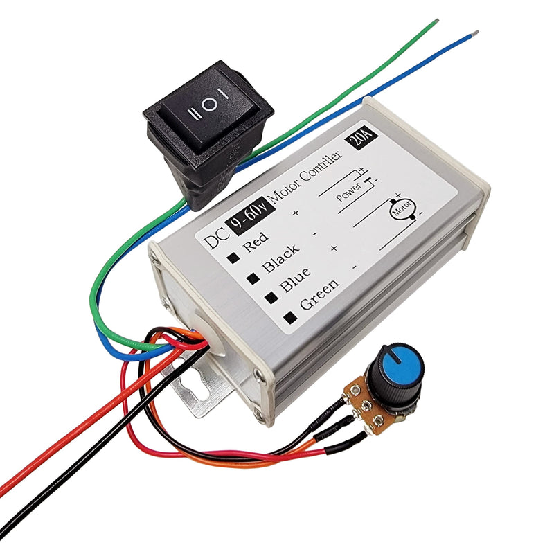 [Australia - AusPower] - DC Motor Speed Controller 20A 1200W Brush Motor Driver Controls DC 9V-60V 12V 24V 36V 48V 60V Motor Pulse Width Modulator Regulator PWM Monitor Dimmer Governor with Switch & Knob 