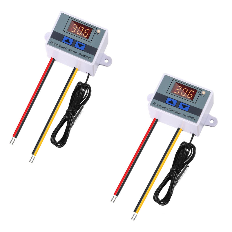 [Australia - AusPower] - Alinan 2pcs 24V XH-W3001 Digital LED Temperature Controller Mini Thermostat Switch with Waterproof NTC 10K Thermistor Sensor Temperature Probe, -50℃ to 110℃ Heating/Cooling Temperature Control 2 