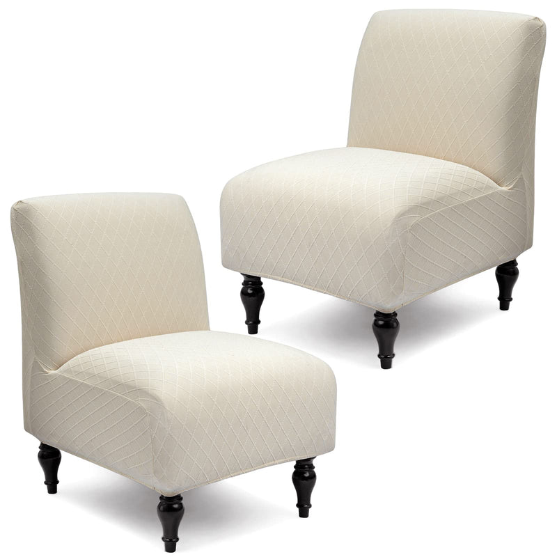 [Australia - AusPower] - Liykimt Armless Accent Slipper Chair Cover Slipcover,Slipper Chair Jacquard Fabric Stretch Spandex Removable for Armless Chair Furniture Protector Covers for Living Dining Room (2, Rhombus Beige) 2 