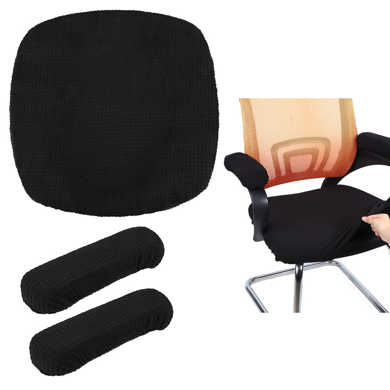 [Australia - AusPower] - 3 Pcs Office Chair Cover with Armrest Covers Stretch Jacquard Computer Desk Chair Cover Removable Desk Chair Arm Covers Machine Washable Office Seat Cover Executive Office Chair Seat Cover Black 