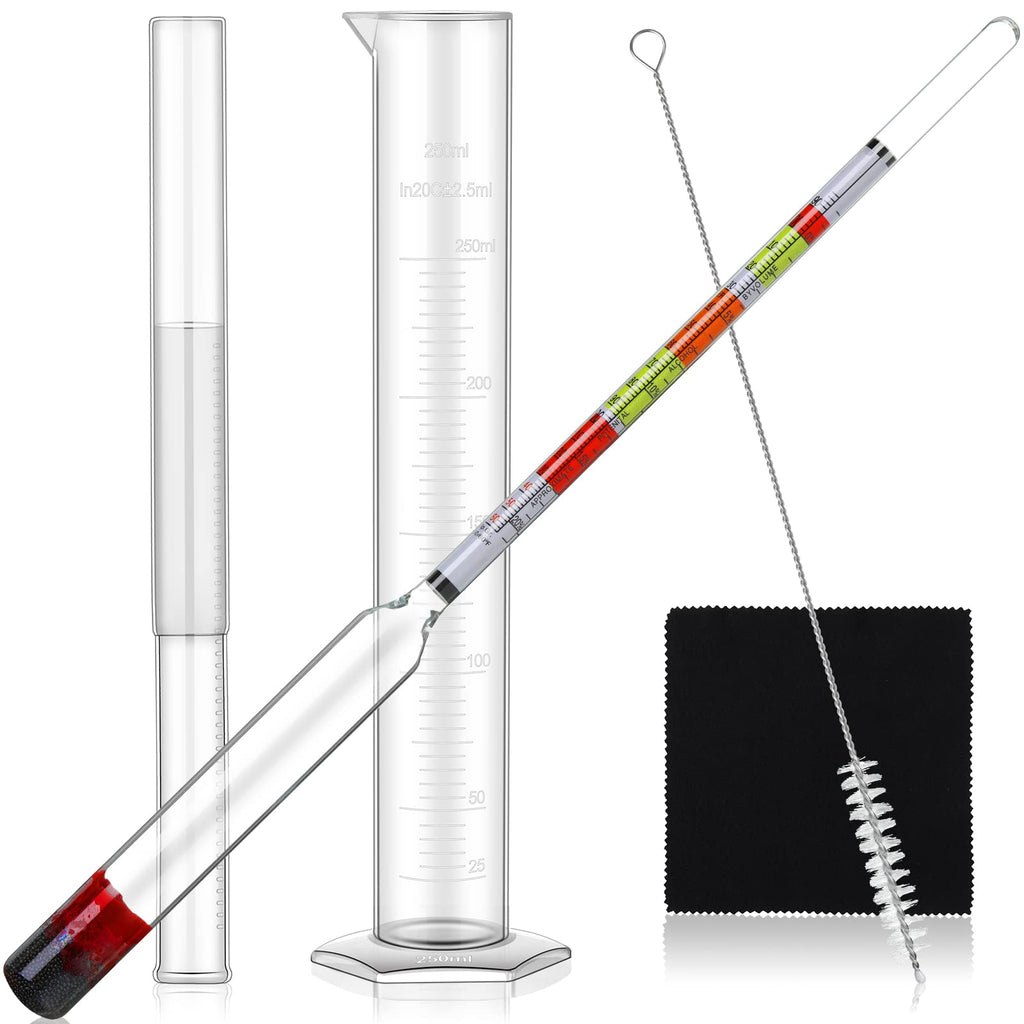 [Australia - AusPower] - Alcohol Hydrometer Alcohol Measuring Tools Hydrometer Test Jar ABV Brix and Gravity Test Kit Triple Scale Hydrometer with 250 Ml Plastic Graduated Cylinder Cleaning Brush and Cloth for Home Brewing 