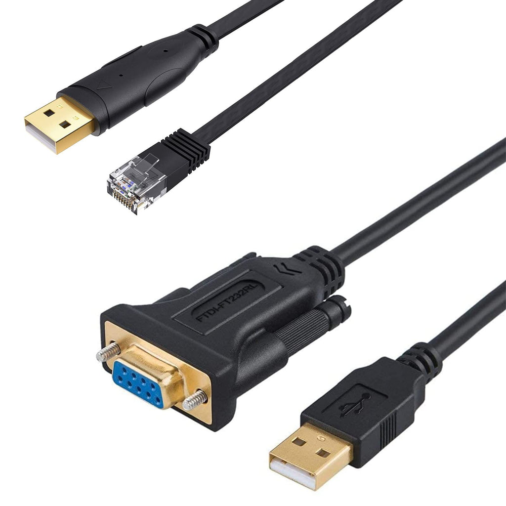[Australia - AusPower] - CableCraetion USB to RS232 Serial Adapter (FTDI Chip), 6.6 Feet USB to DB9 Female Converter Cable with USB Console Cable 6 FT USB to RJ45 Serial Adapter 