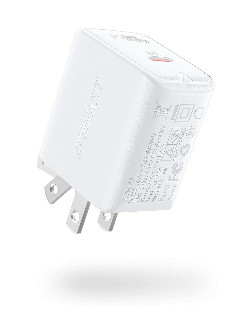[Australia - AusPower] - ACEFAST PD20W USB C Fast Charger for iPhone 13 Pro Max/13 Pro/13/13 Mini, for iPad Pro/iPad Air, Galaxy S21+, Foldable AC Plug USB C Power Adapter Compatible with Cell Phone and Tablets(White) 